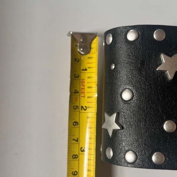 Top Shot Leather Star Studded Waist Belt Black Leather Silver Studs Grunge main image 5